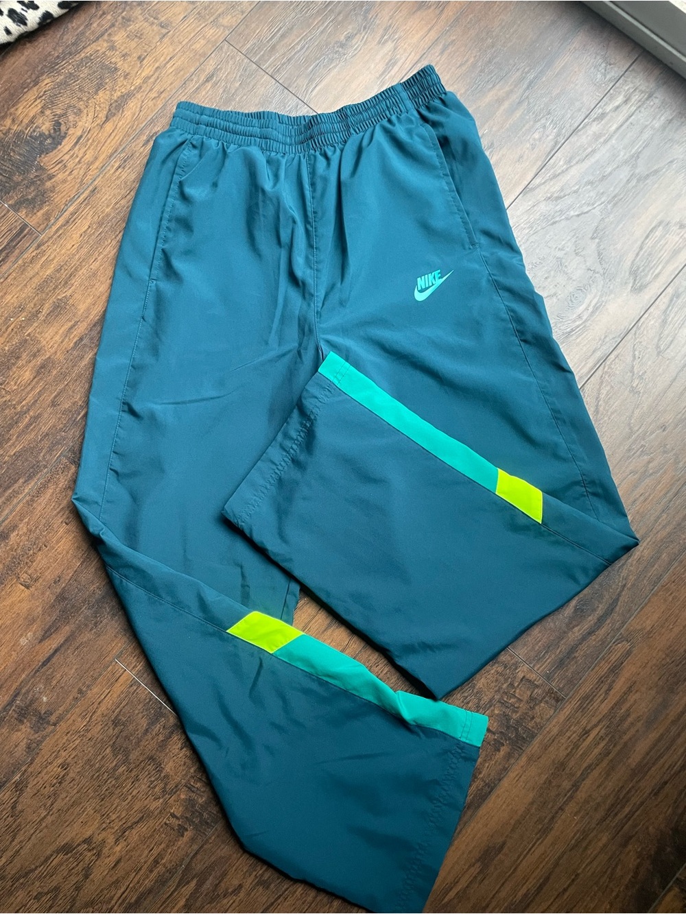 Nike Teal Joggers with Bright Teal and Neon Yellow Accents